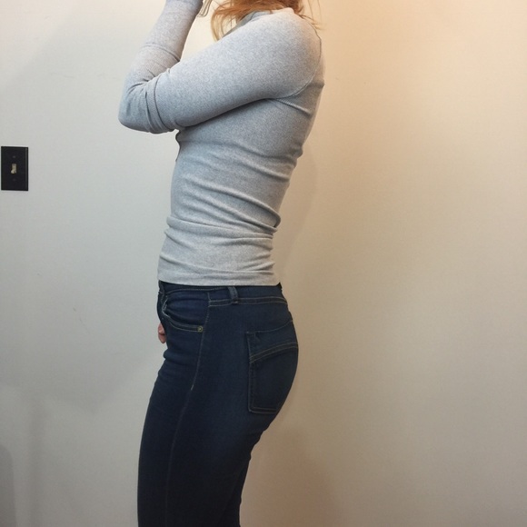 Free People Grey Lace Up Front Spandex Top Shirt - Picture 4 of 8